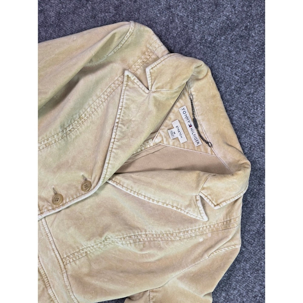 Y2K Tommy Hilfiger Corduroy Blazer Womens Medium Tan Beige Stretch Button Front